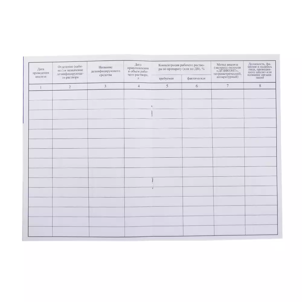 Журнал контроля концентраций рабочих растворов дезинфицирующих и стерилизующих средств