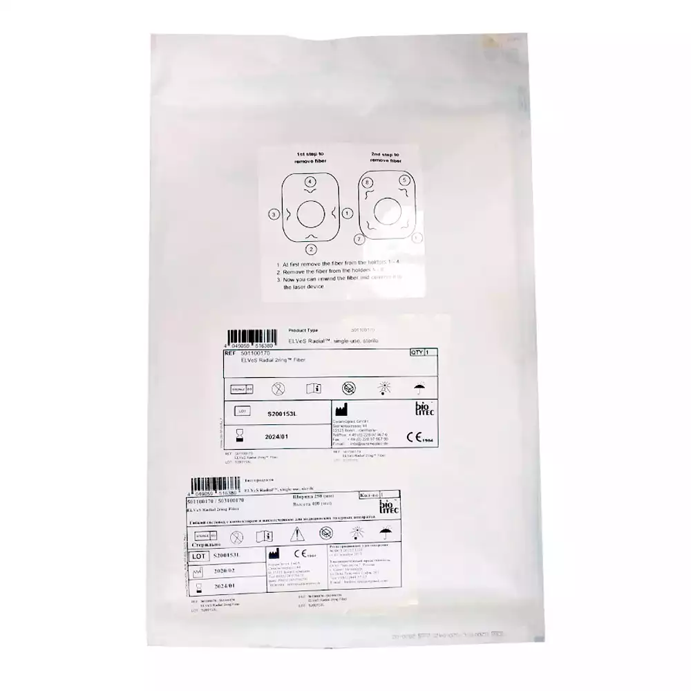 Гибкий световод с коннектором и наконечником для медицинских лазерных аппаратов ELVeS Radial 2ring Fiber