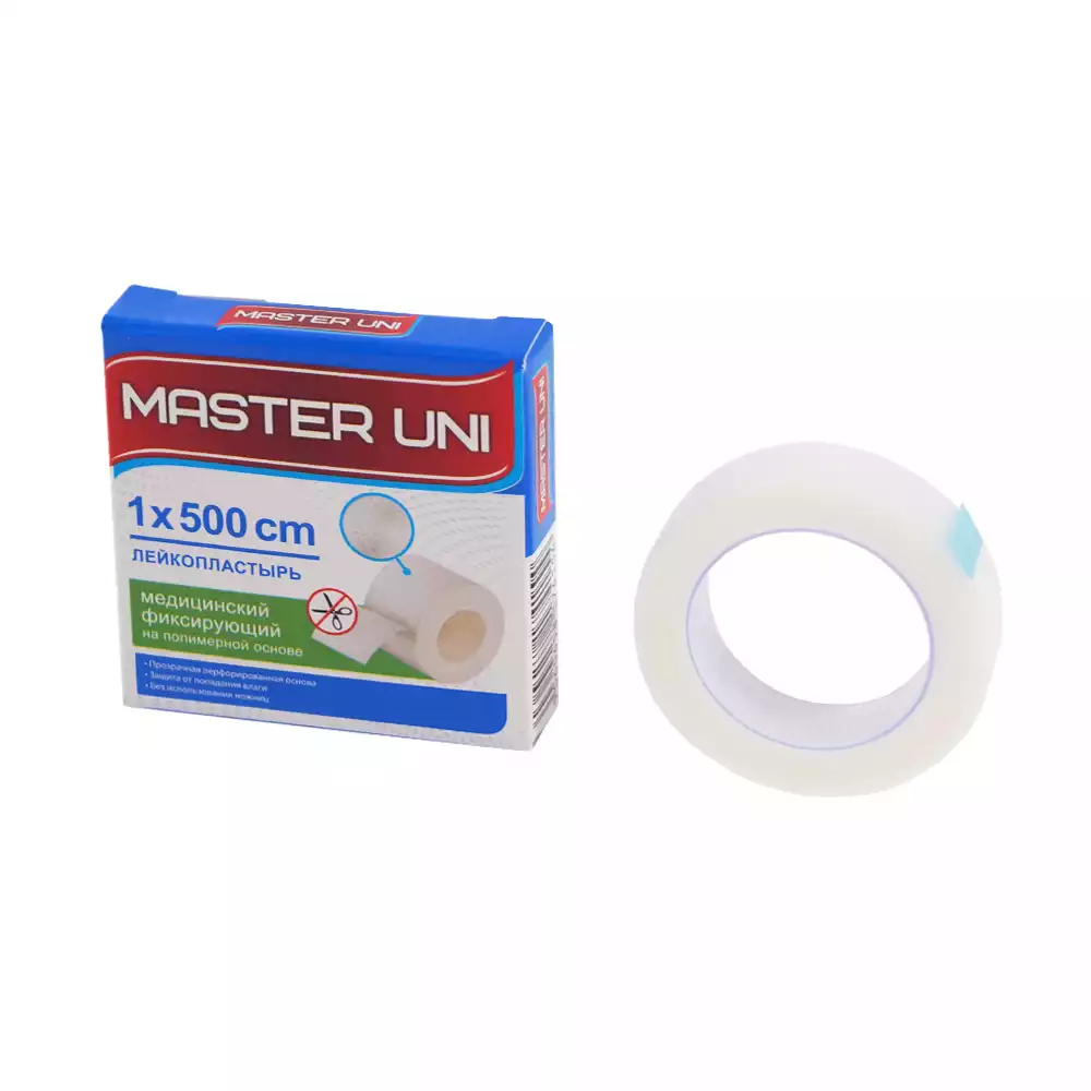 Лейкопластырь Master Uni на полимерной основе,фиксирующий, размер 1см*500см, катушка в картонной коробке