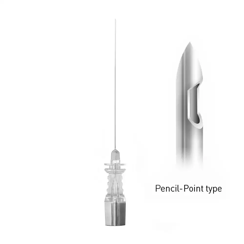 Игла спинальная Pencil Point 27G*3 1/2 (0,40*90мм), с проводником 22G×1⅓” (0.7×34мм), стерильная, серая