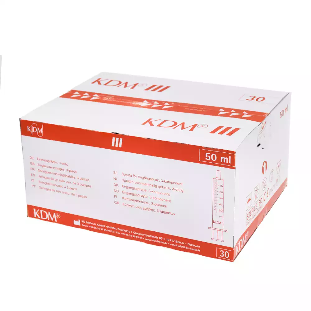 Шприц 50,0 мл, без иглы, 3-х компонентный, Луер Лок, стерильный, KDM