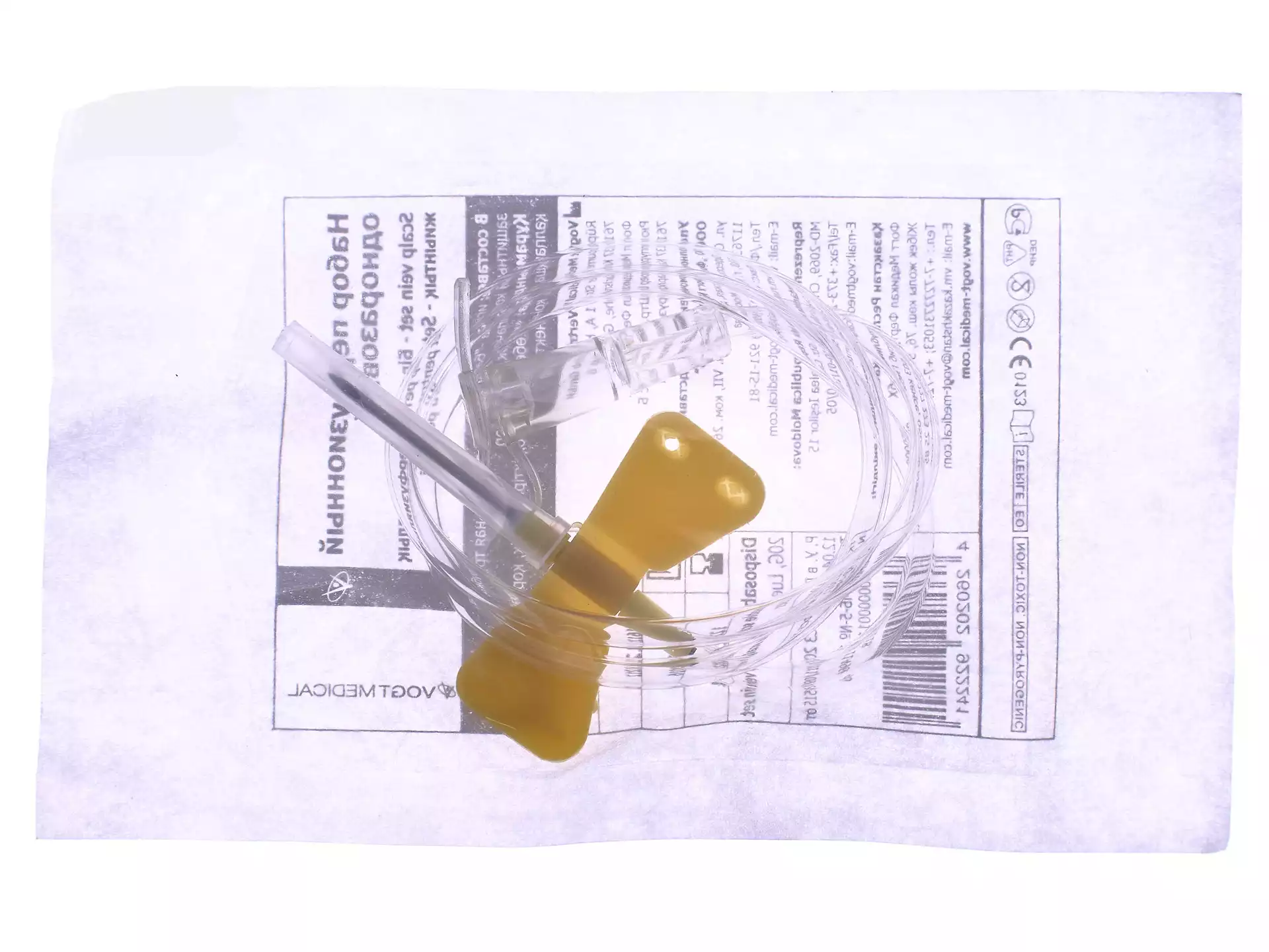 Игла - бабочка 20G (0,9х19мм), соединение Luer-lock (Луер-Лок), стерильная, желтая