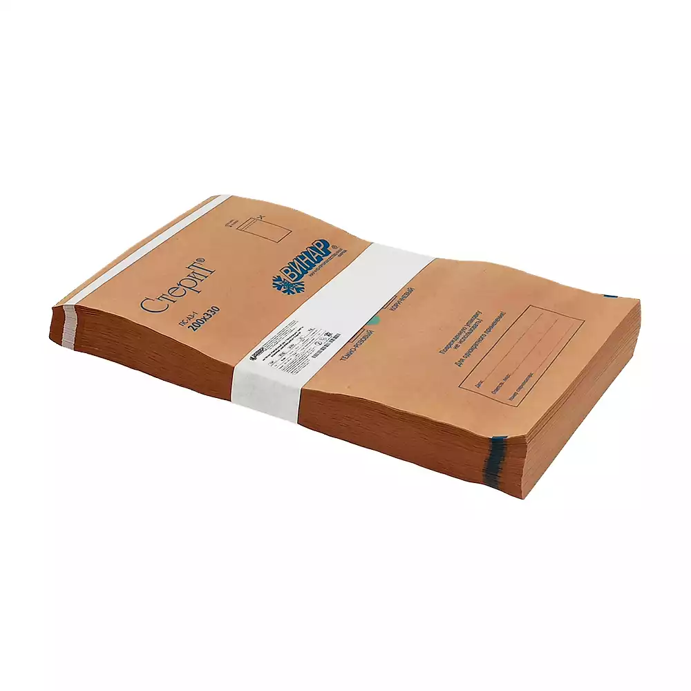 Пакет СтериТ, размер 200*330мм, бумажный, крафт, самоклеющийся, упаковка 100шт