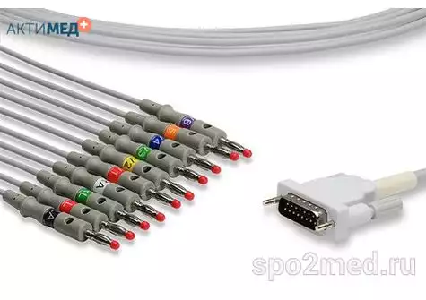 Кабель пациента ЭКГ Schiller, двенадцатиэлектродный, 10 отведений, 3.2М, тип "Банан", для подключения пациента к монитору (единый)