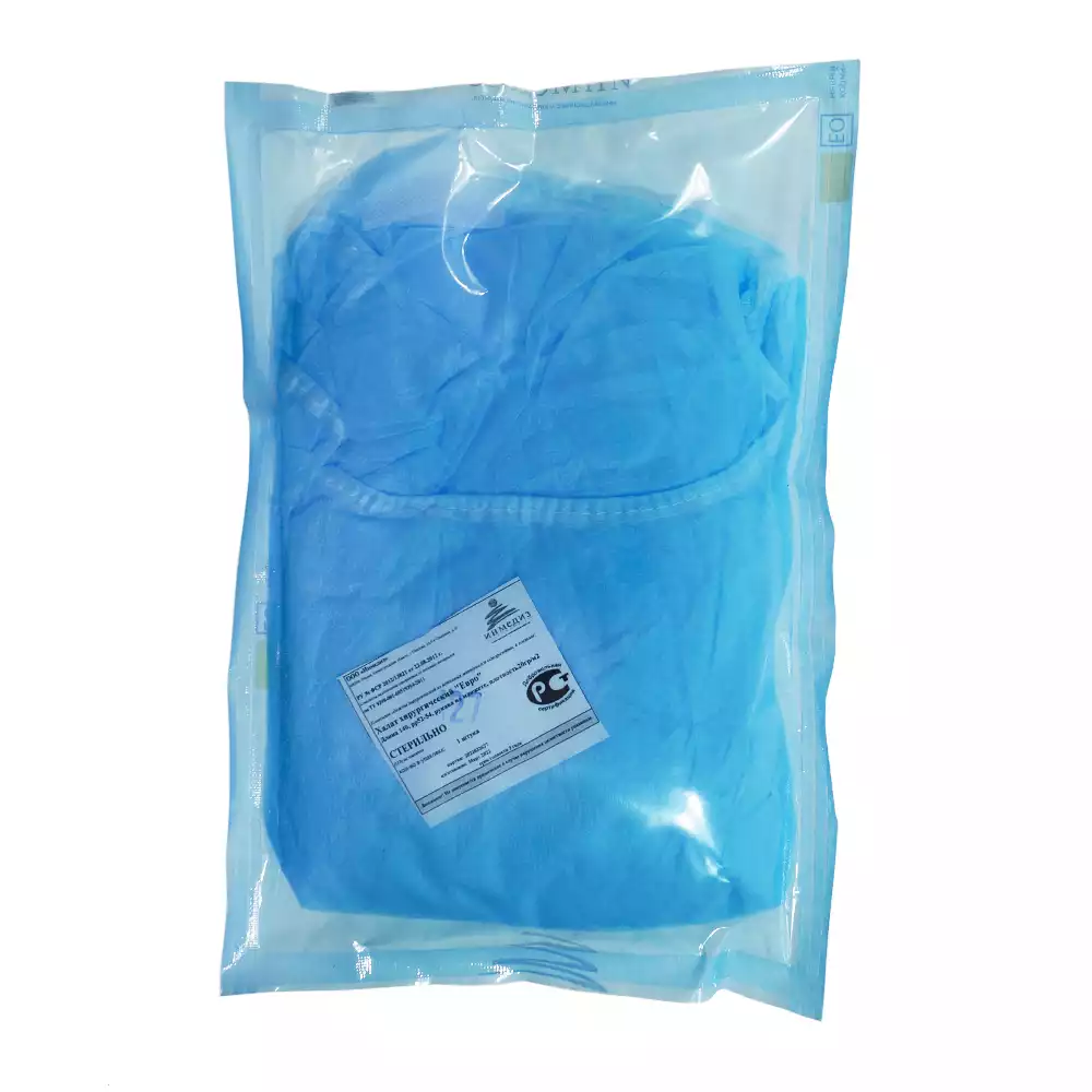 Халат хирургический ЕВРО, длина 140см, материал СМС 20г/м2, размер 52-54, стерильный