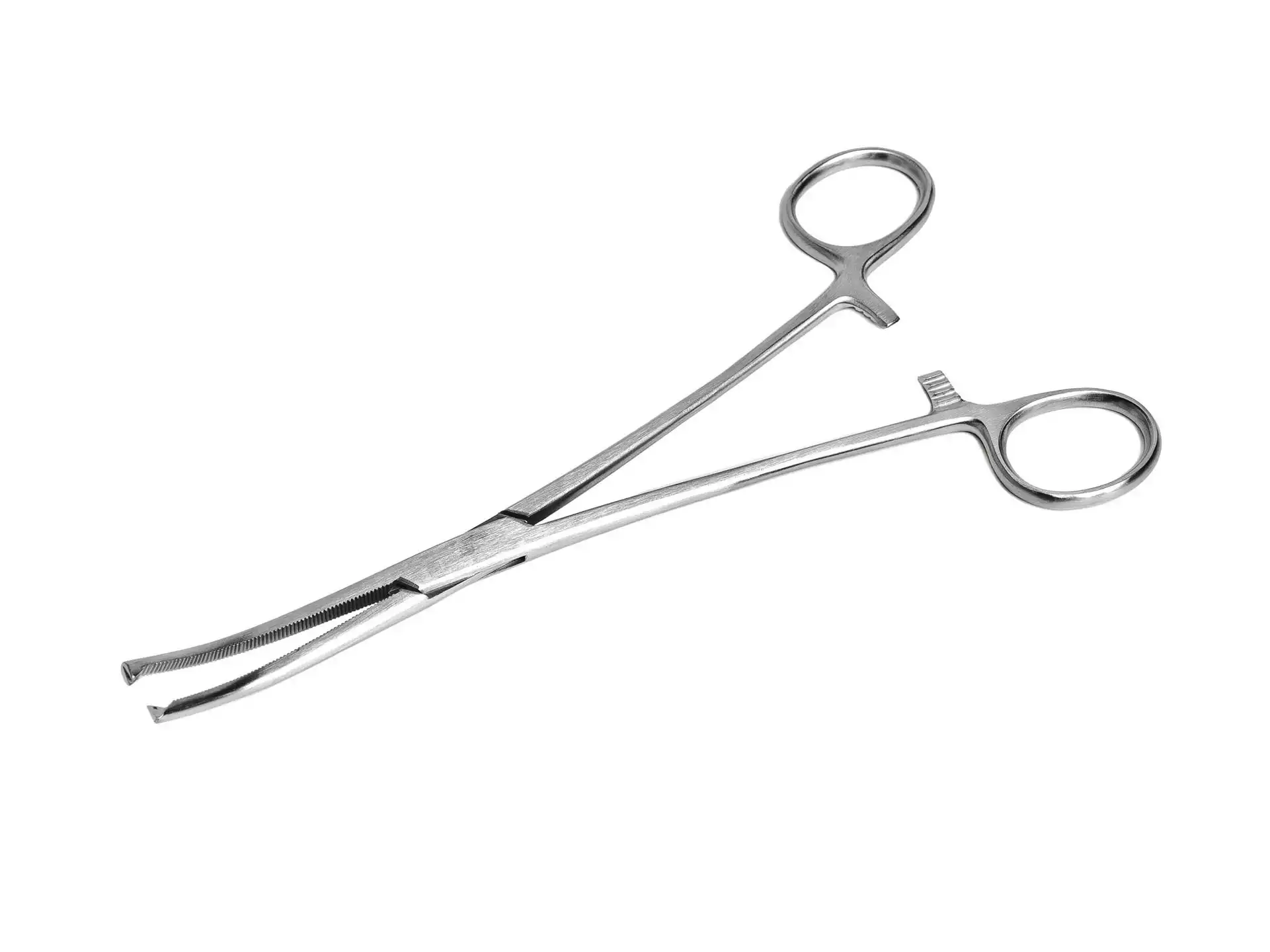 Зажим 17-385 кровоостанавливающий, 1*2 зубый, изогнутый №3, длина 200мм, многоразовый, аналог З-31-1