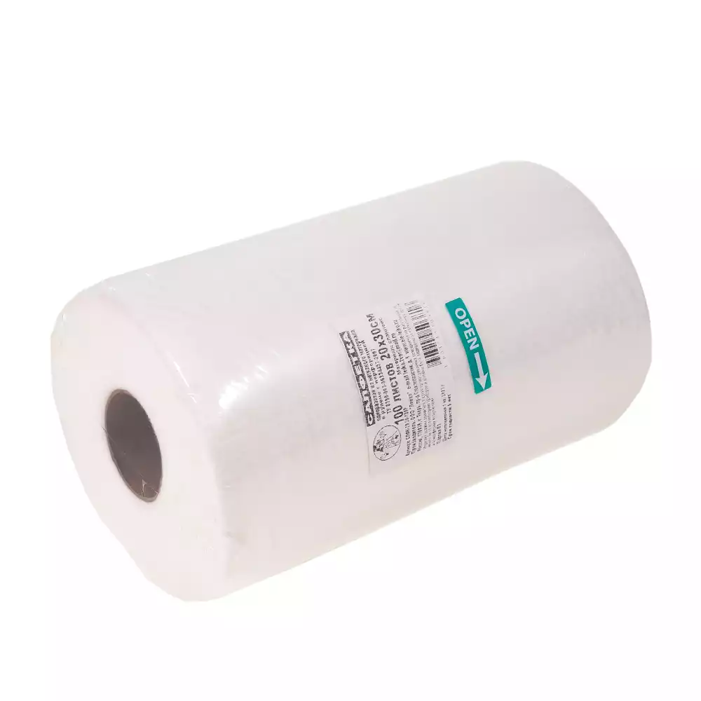 Рулон гигиенический, размер 20*30см, №100, материал спанлейс 35г/м2, с перфорацией, белый