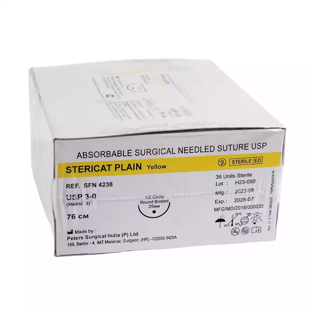 Стерикат 3/0 (3), длина нити 76см, игла 1/2 круглая колющая 25мм, упаковка 36шт, SFN4238