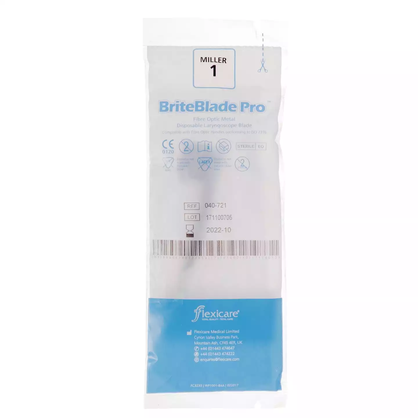 Одноразовый металлический клинок ларингоскопа, размер 1, тип Miller (Миллер) 04-721