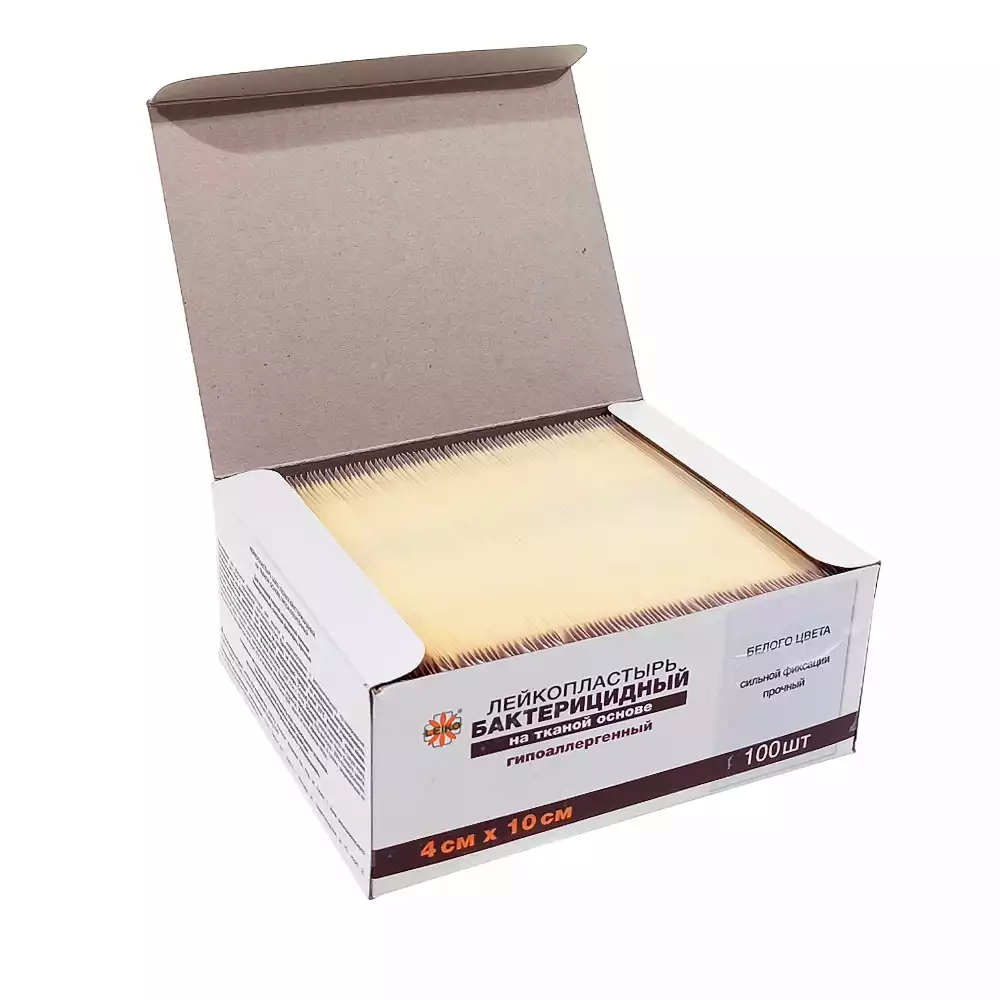 Лейкопластырь LEIKO бактерицидный, размер 4,0см*10,0см, белый, на тканевой основе, гипоаллергенный