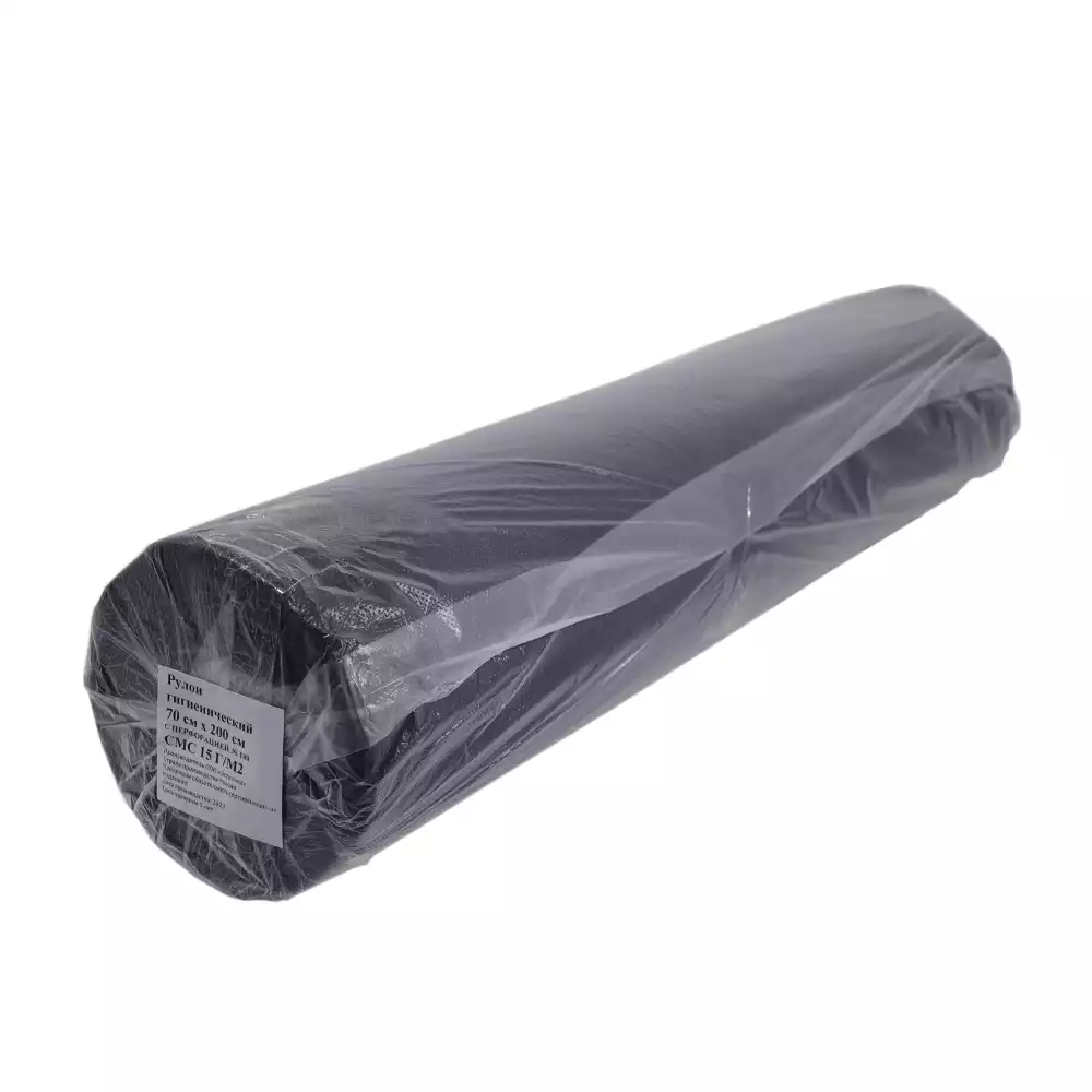 Рулон гигиенический, размер простыни 70см*200см, материал СМС 15г/м2, с перфорацией №100, черный