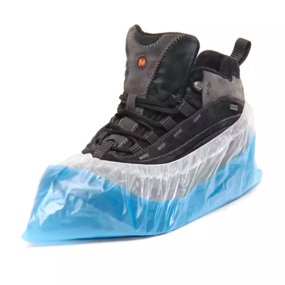 Бахилы "СУПЕР" ПНД 70мкм, полиэтиленовые, с двойной  резинкой, двойное дно, вес 70 гр/пара, размер 400*140мм, цвет - бело-синий, ЕВРОБЛОК