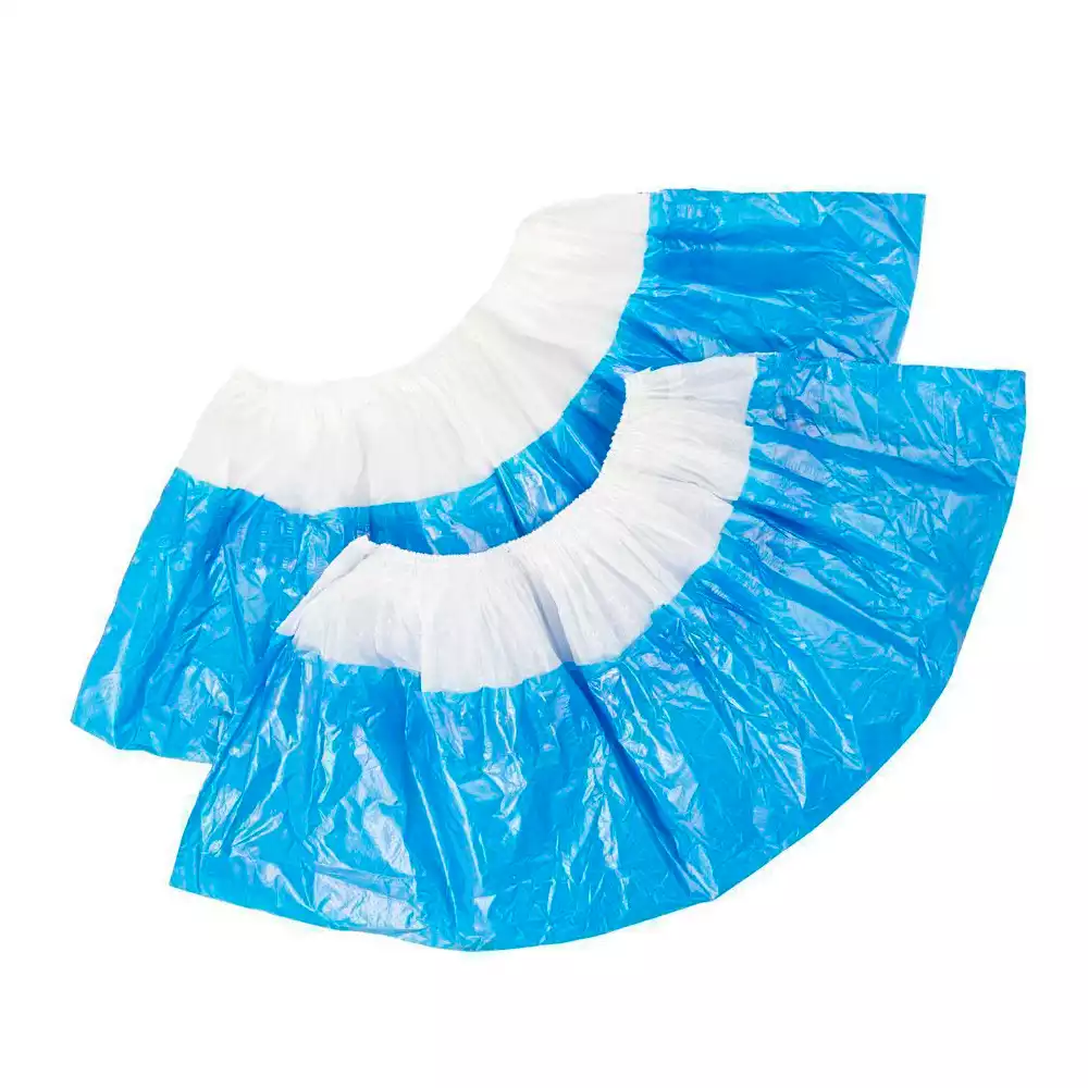 Бахилы "СУПЕР" ПНД 70мкм, полиэтиленовые, с двойной  резинкой, двойное дно, вес 70 гр/пара, размер 400*140мм, цвет - бело-синий, ЕВРОБЛОК