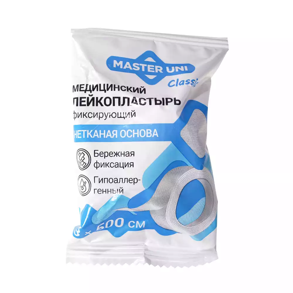 Лейкопластырь Master Uni Classic на нетканой основе (целлюлоза), фиксирующий, размер 3см*500см, катушка в пакете