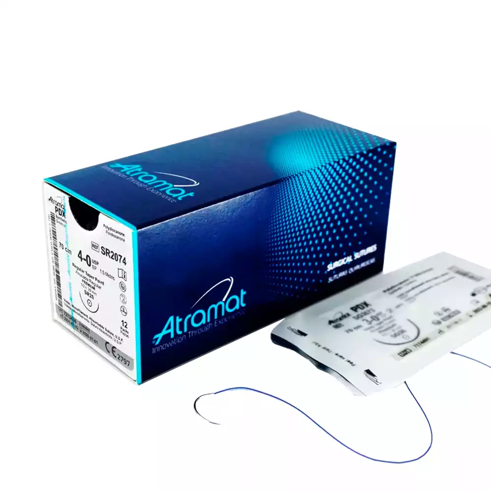 Атрамат Полидиоксанон PDX USP 4/0 (МР1,5), длина 70см, игла колющая премиум,1/2 окружности 20мм, фиолетовый, упаковка 12шт, SR2074