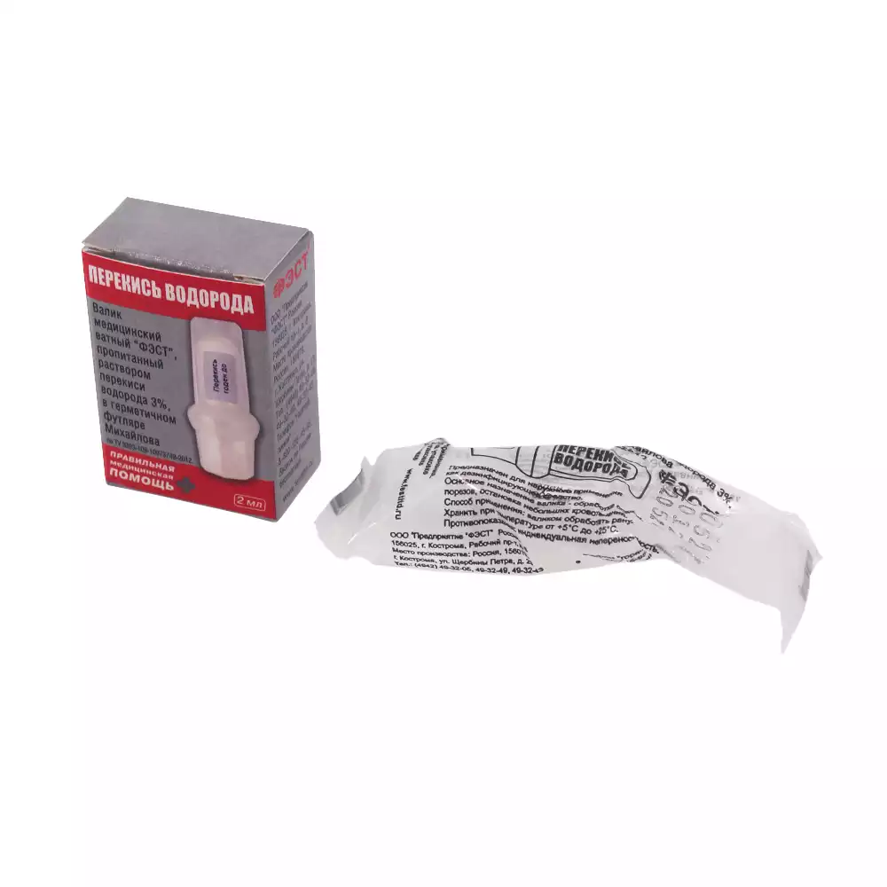 Валик медицинский ватный "ФЭСТ" пропитанный перекисью водорода 3%-2,0мл