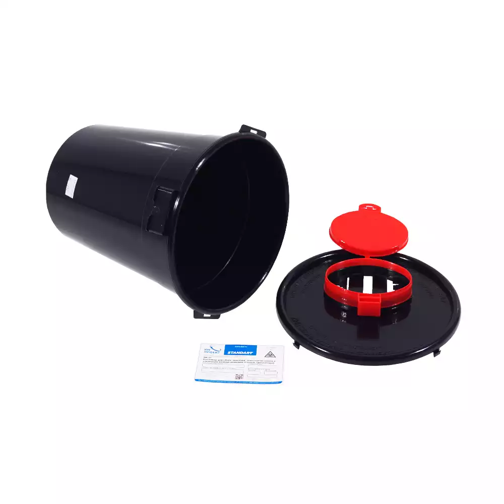 Емкость-контейнер для сбора острого инструментария (с иглосъемником), объем 6,0л (класс Г), черная, одноразовая