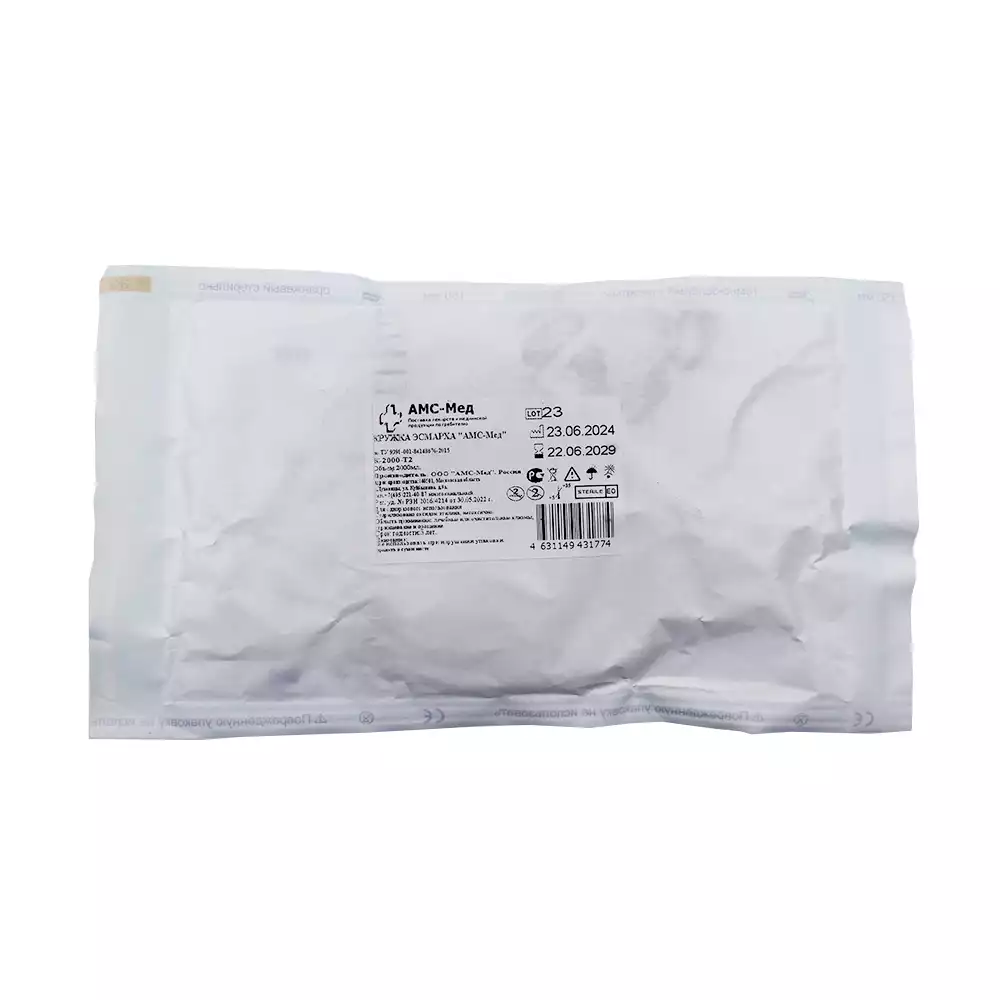 Кружка Эсмарха АМС-МЕД  с клапаном антирефлюксным (арт. К), объем 2л, длина 150м, одноразовая, стерильная