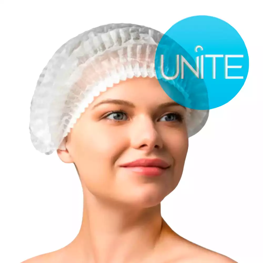 Шапочка Шарлотта (клип) Unite, материал СМС 12г/м2, двойная резинка, длина 51см, нестерильная, белая