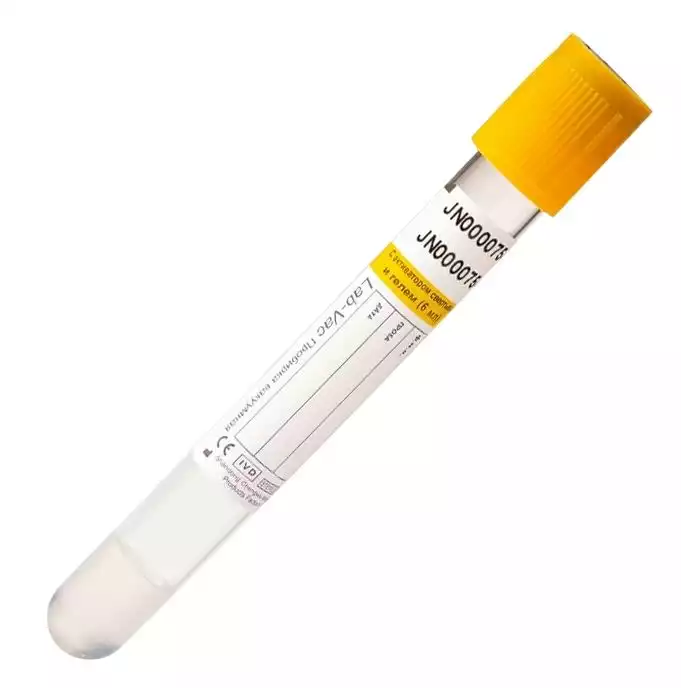 Пробирка вакуумная LabVac пластиковая, объем 6,0 мл, размер 13х100мм с активатором свертывания и разделительным гелем (желтая крышка)