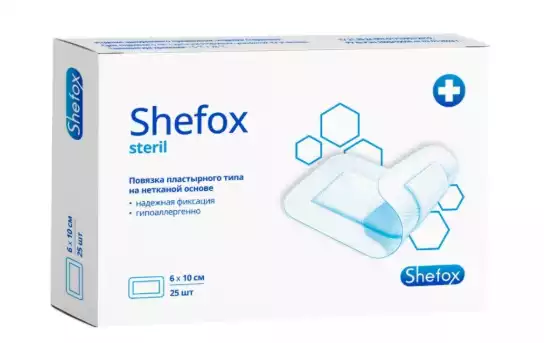 Повязка пластырного типа 6×10 см, 25 шт/упак, Shefox
