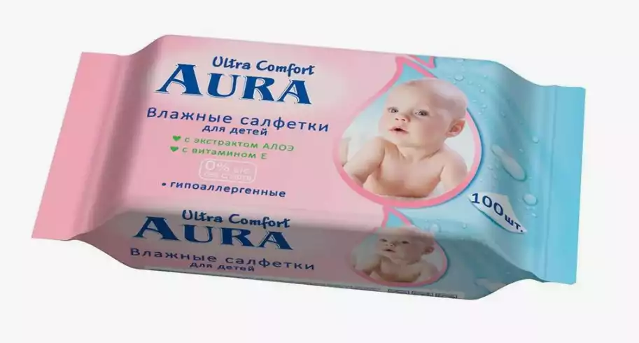 Салфетки влажные АУРА Ультра комфорт детские Алоэ+Витам Е с крышкой  100 шт