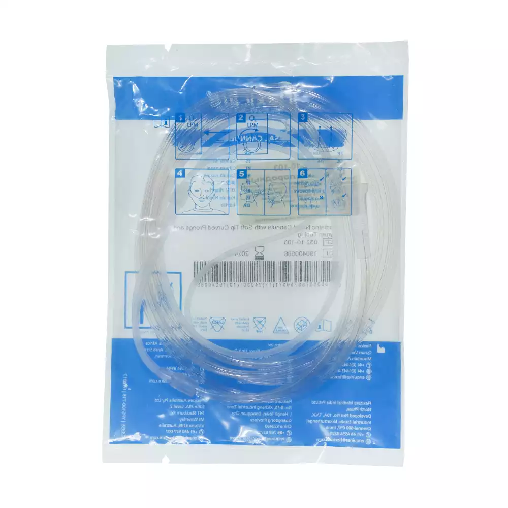 Канюля назальная кислородная Venticaire®, детская, мягкая изогнутая носовая канюля с трубкой 2,1м, стерильная