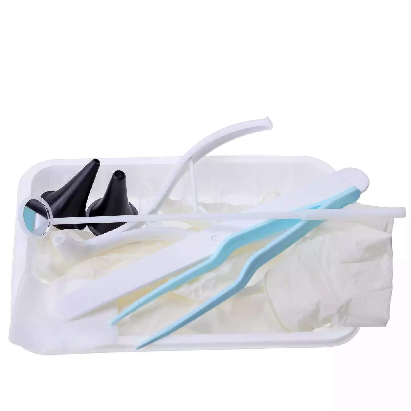 Набор оториноларингологический ЕваЛор, тип 1 (лоток, зеркало носовое тип 2 №30,зеркало гортанное, шпатель для языка,воронка ушная №1,№3,пинцет,перчатки,салфетка), одноразовый, стерильный